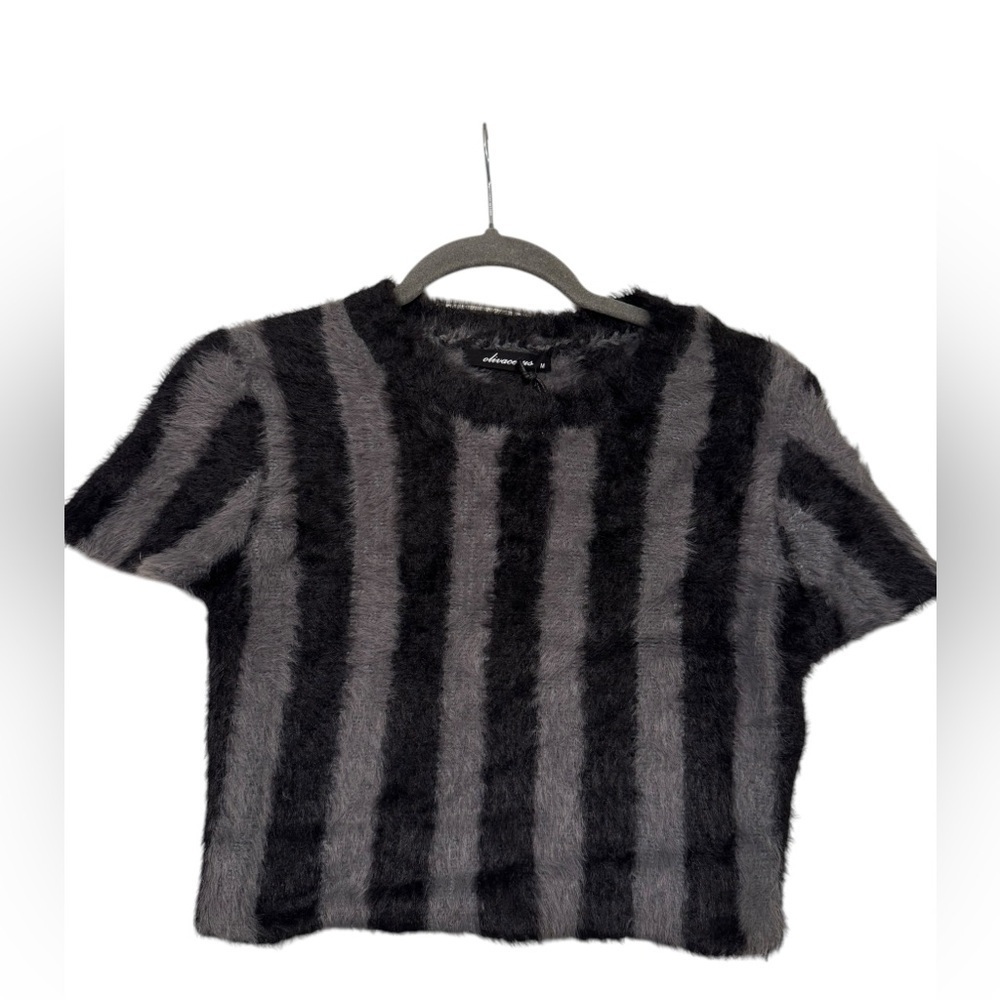 Olivaceous Short Sleeve Faux Fur Cropped